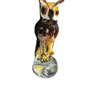 Glass Owl Figurine in Orange and Black